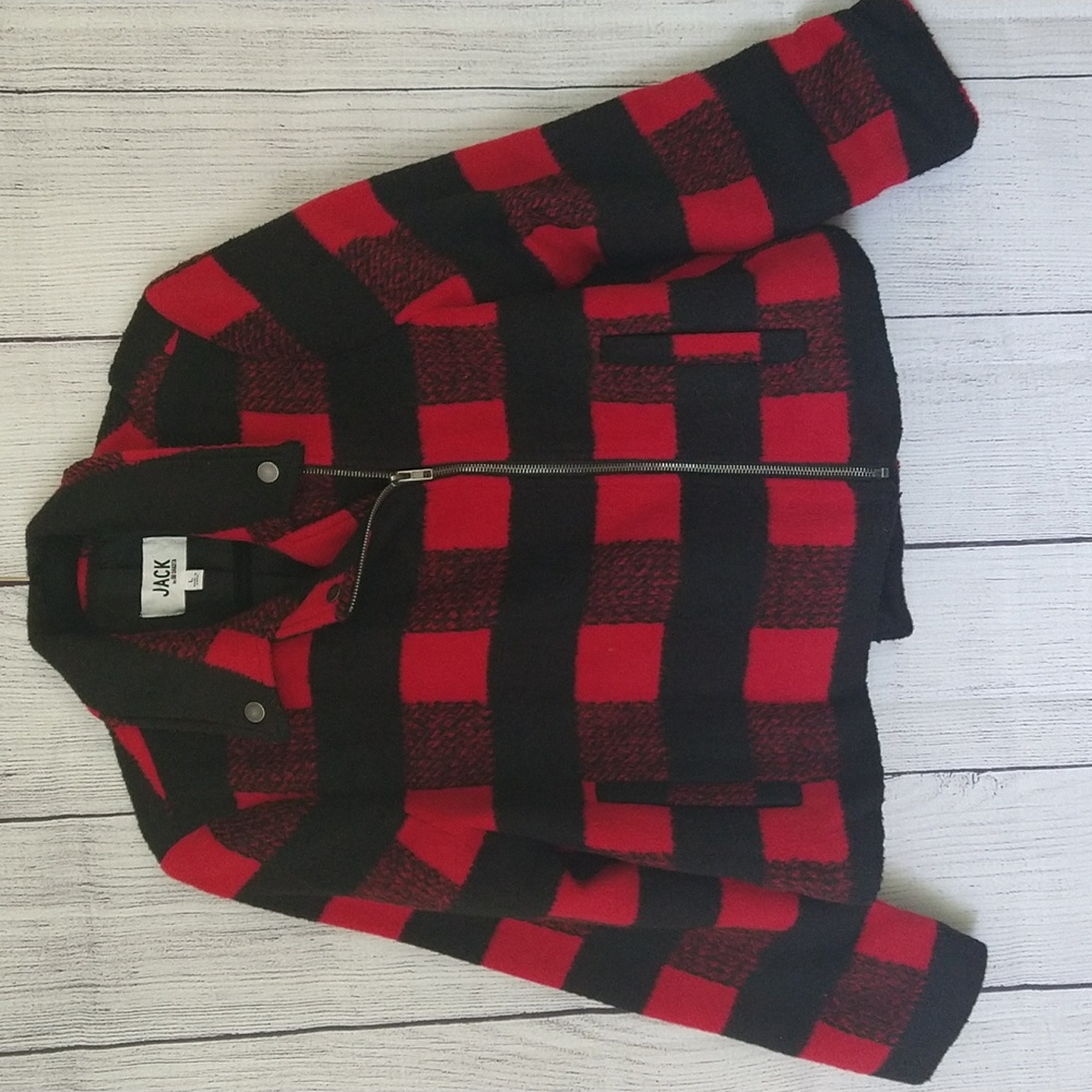 Jack by BB Dakota Buffalo plaid moto coat size large